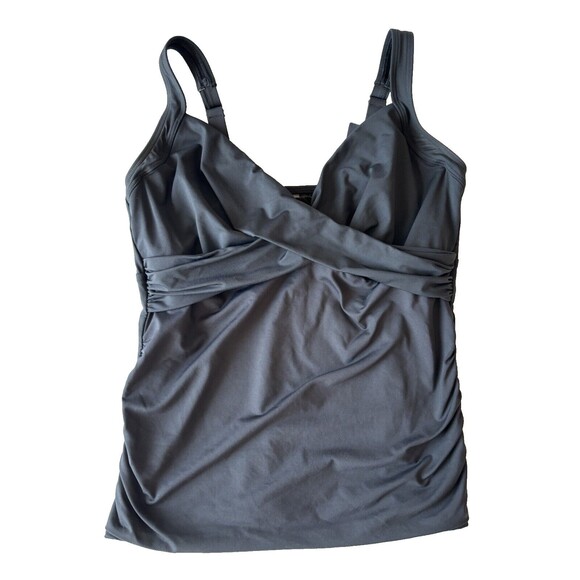Lands End Womens 16 W‎ Wrap Front Swim Top Black Solid Tummy Control Tankini - Picture 1 of 10